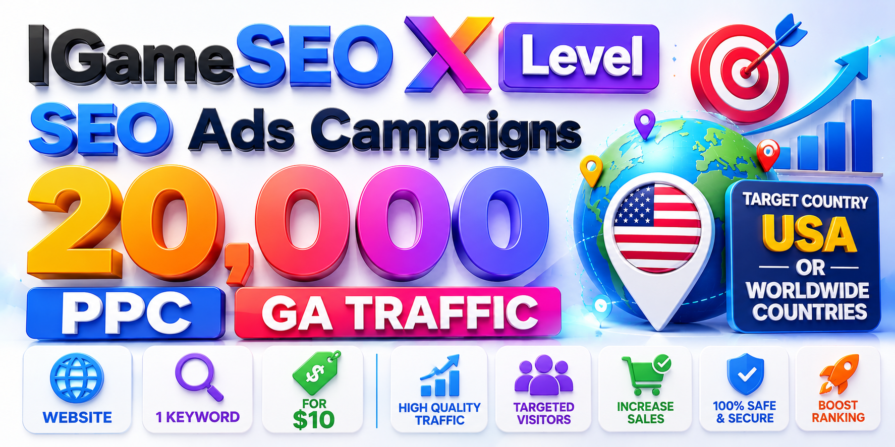 SEO Ads Campaigns 20,000 PPC GA Traffic Target Countr...
