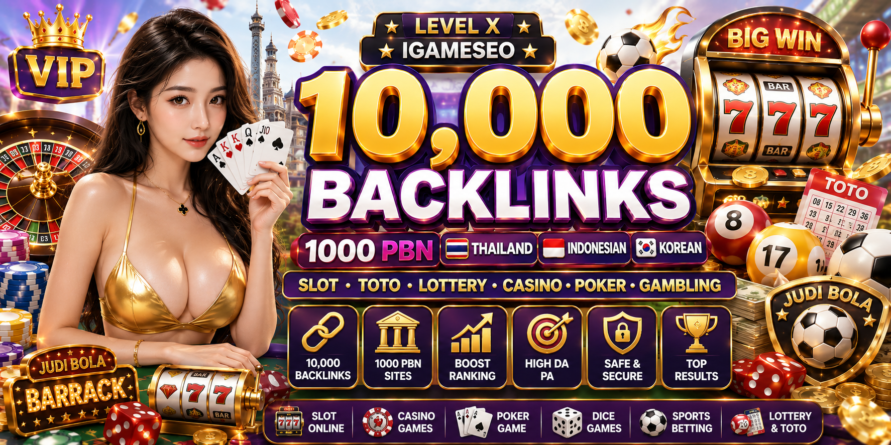 10000 Backlinks 1000 PBN Thailand Indonesian Korean Slot Toto Lottery Casino Poker Gambling Websites
