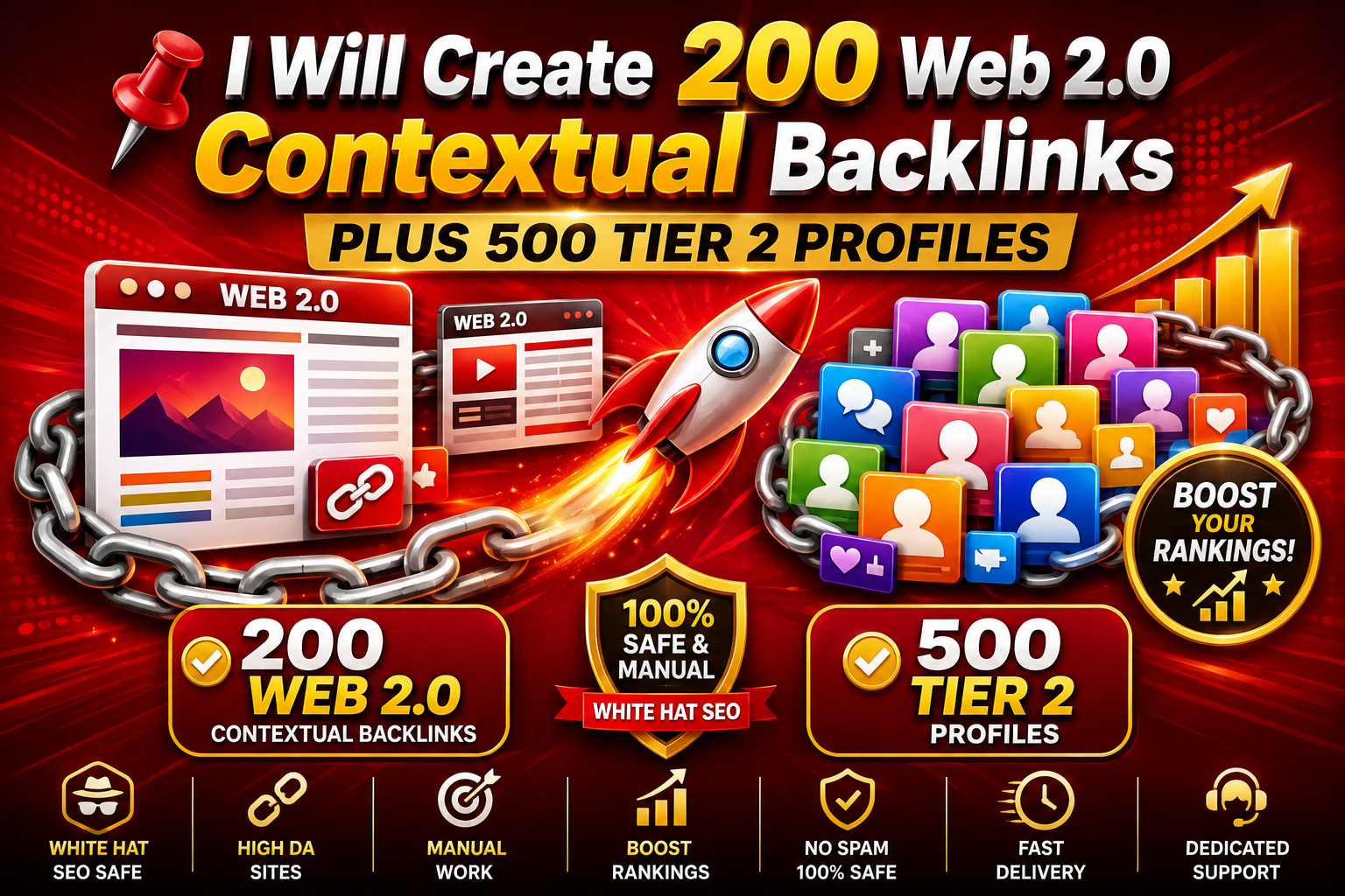 I will create 200 Web2.0 contextual backlinks 500 pro...