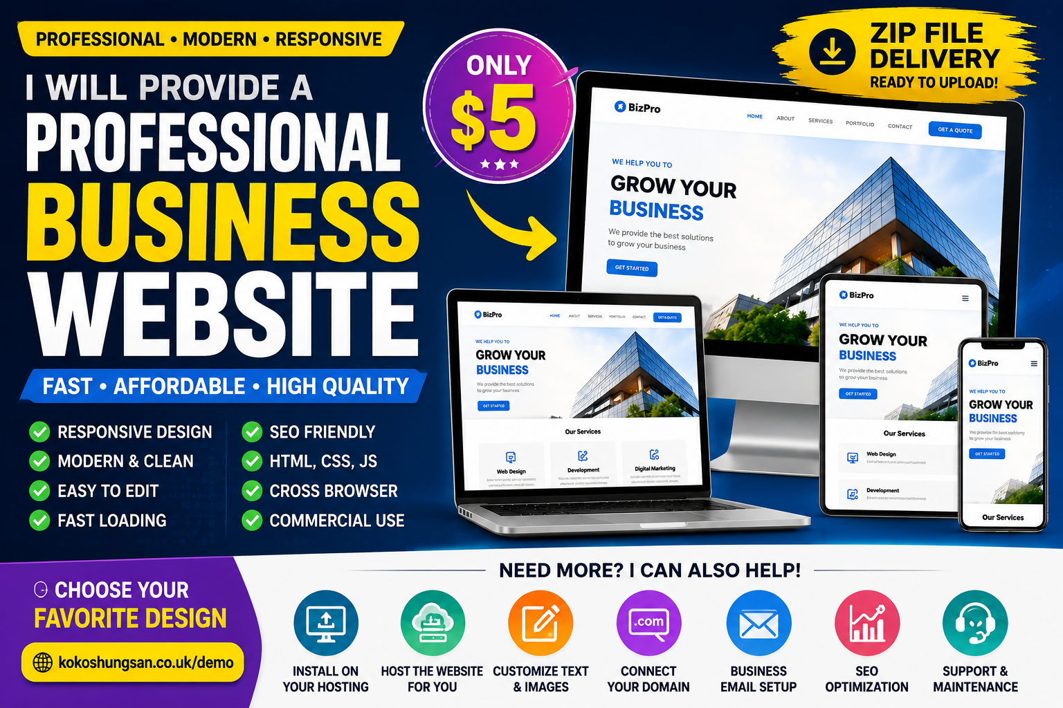 I will provide a professional responsive business web...