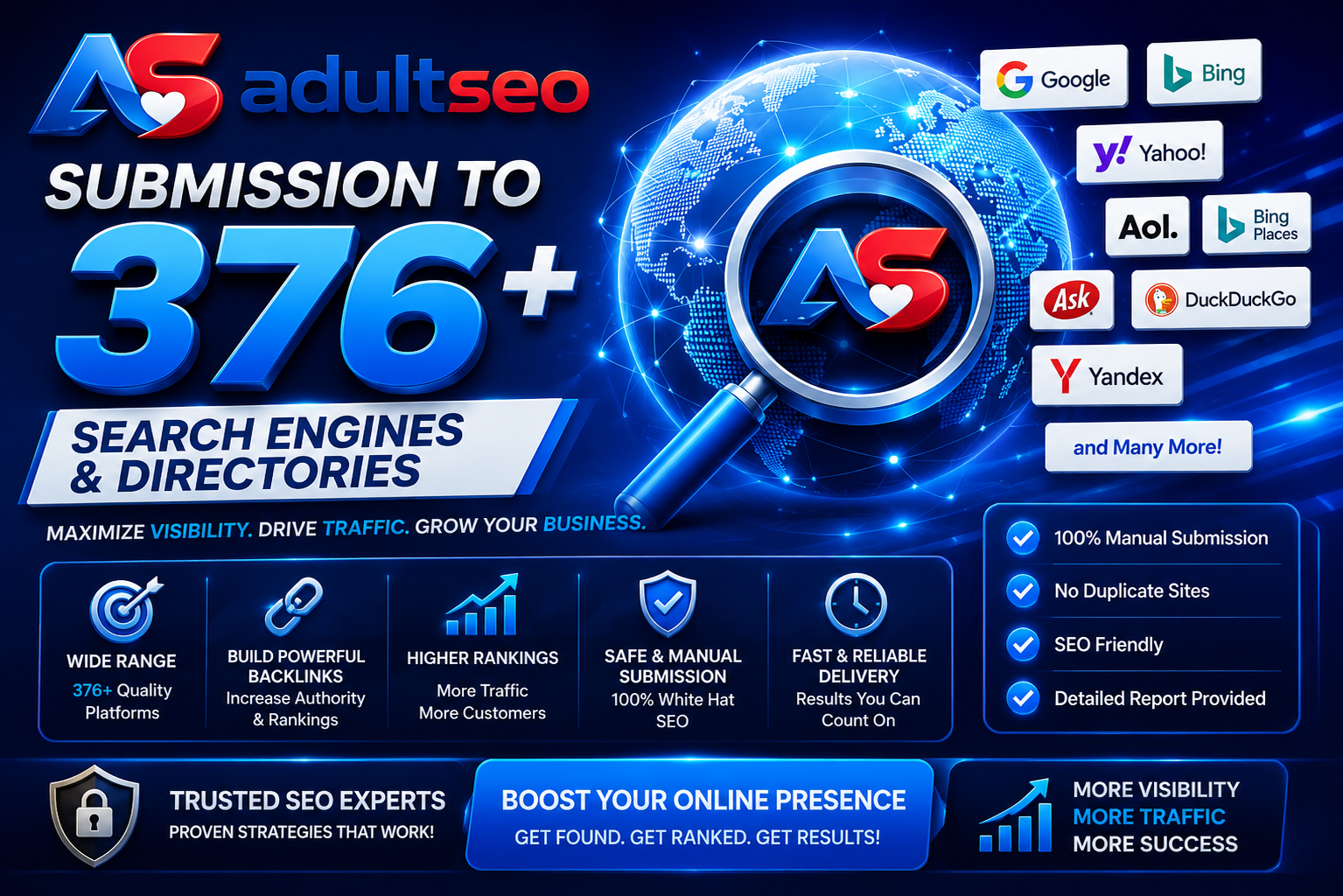 Submit Adult/Casino Website to search engines and Dir...