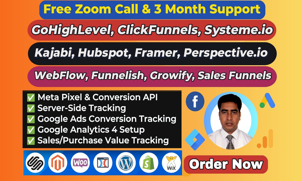 Fix or Setup Meta Pixel, Tiktok Pixel, GA4, Google ads Tracking For GoHighLevel, ClickFunnels