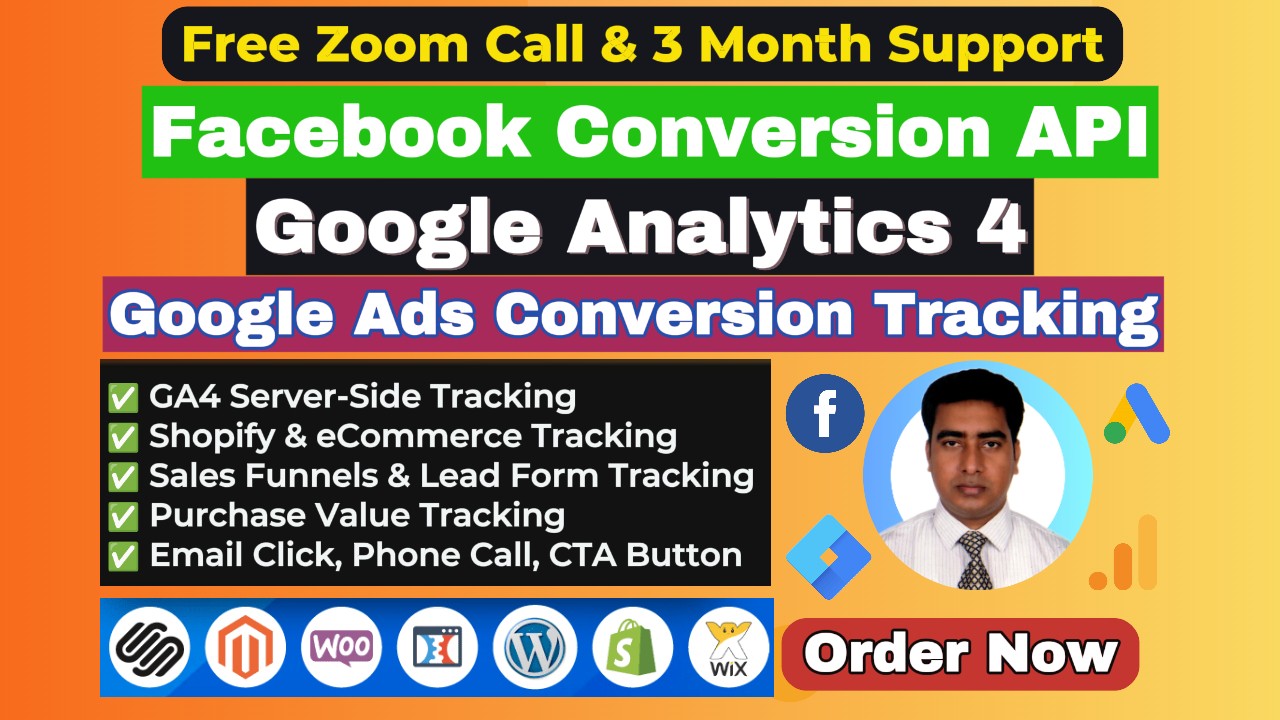 Set up Meta Pixel, Facebook CAPI, TikTok Pixel, Google Ads Conversion, GA4 Ecommerce Tracking