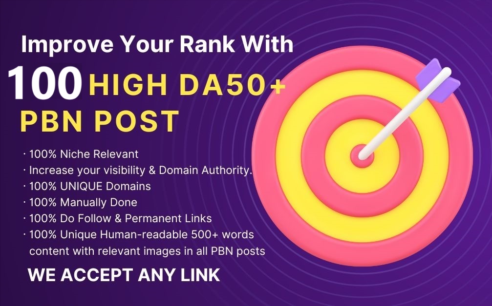  Get 100 High DA50+ PBN Post, Homepage Quality Contextual Backlinks, Buy Dofollow SEO Links