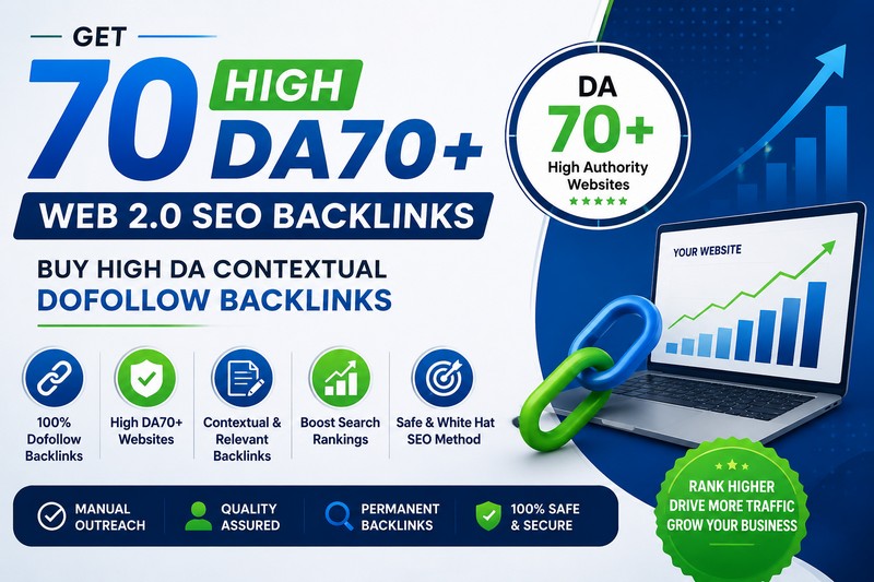Get 70 High DA70+ WEB 2 SEO Backlinks, buy High DA Contextual Dofollow Backlinks