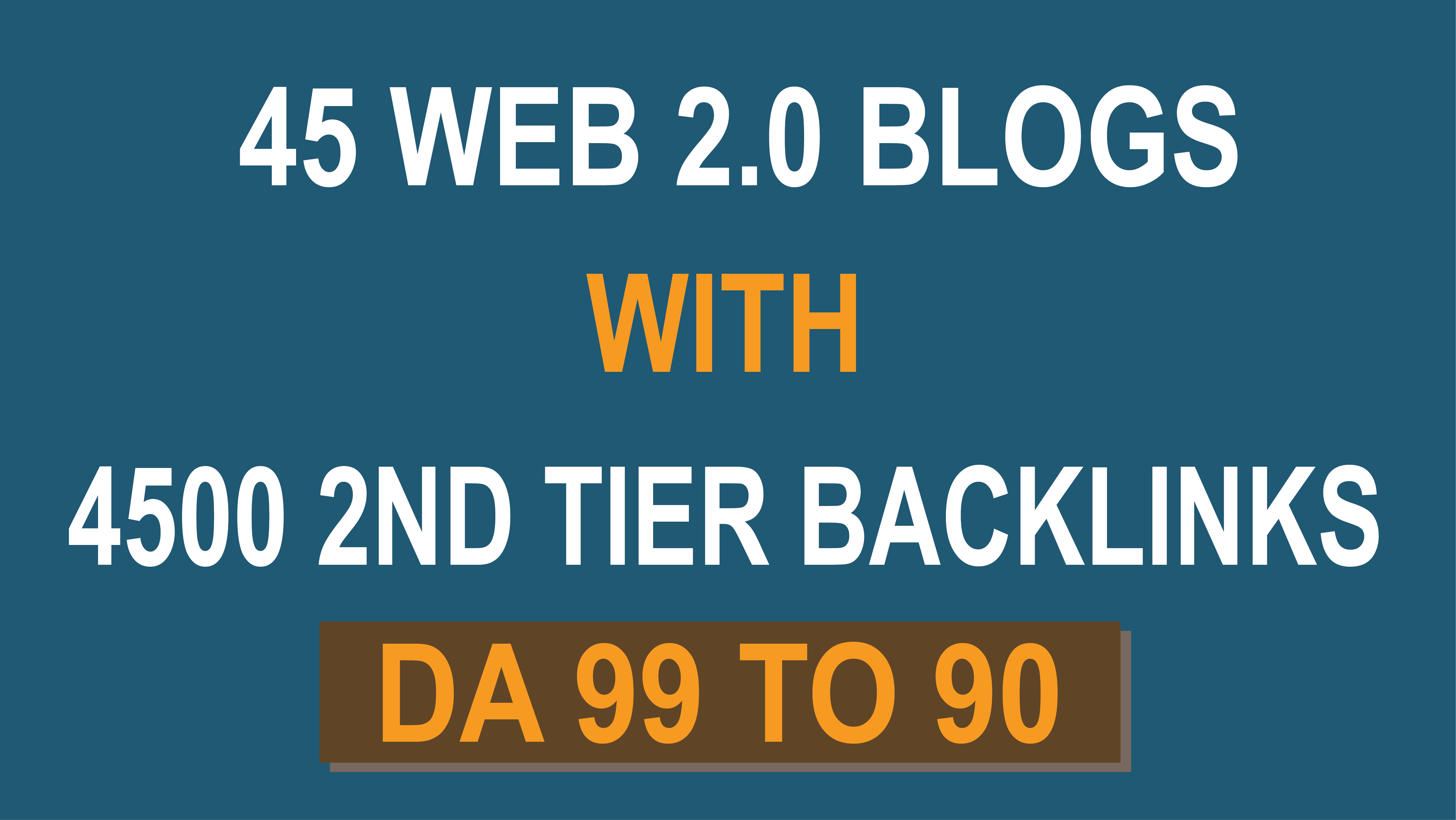 Powerful 45 Web 2.0 Blogs With 4500 2nd Tier Backlinks DA 99 to 90