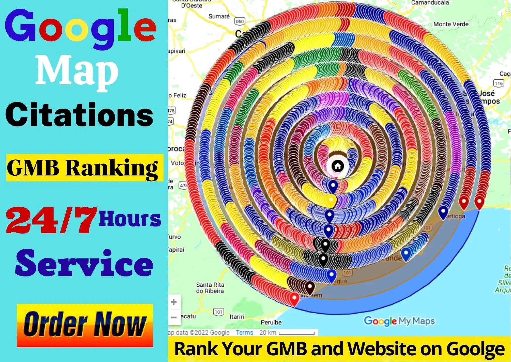 2100 google maps citations + 30 profile backlinks + 10 web 2.0 + Map Embed