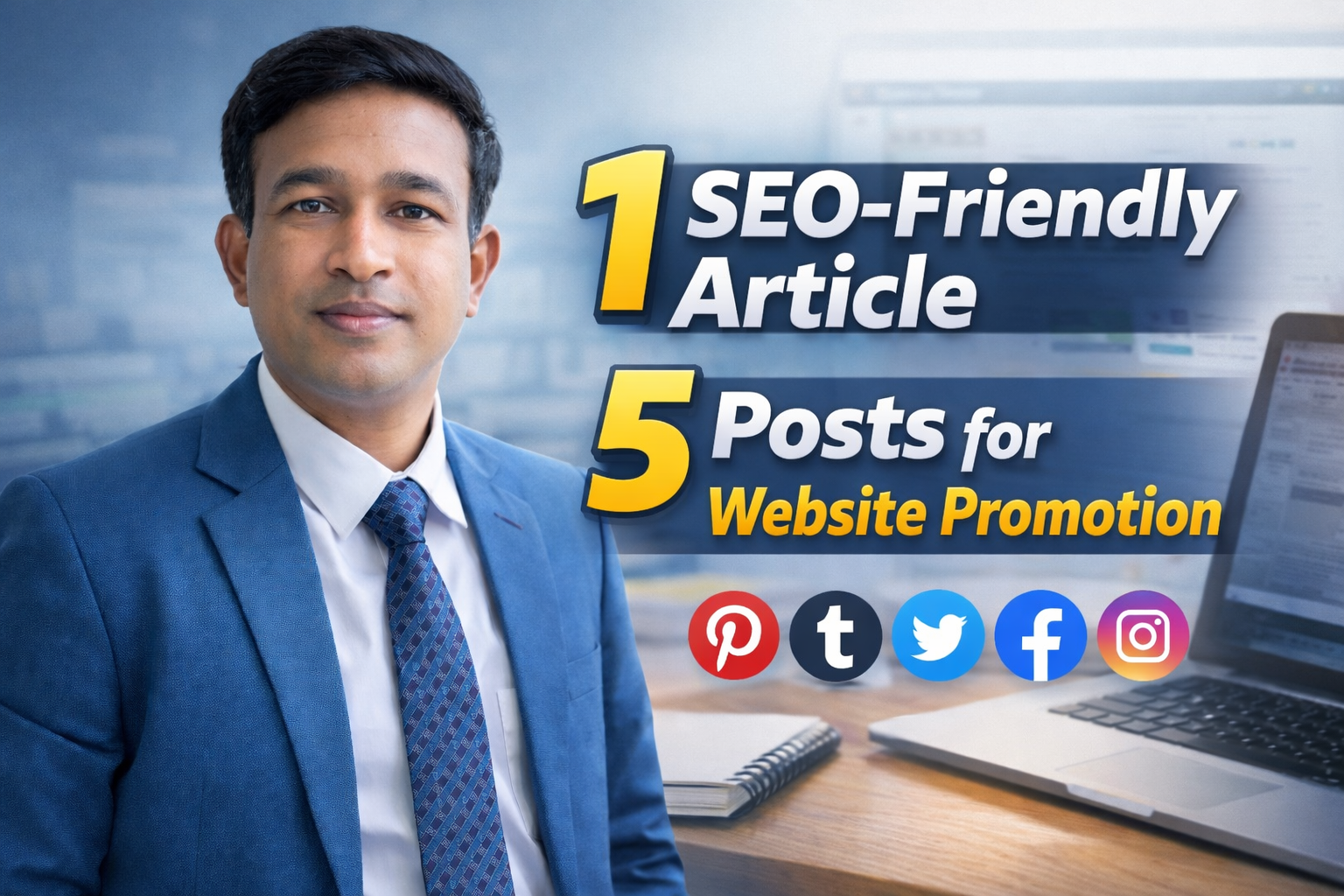 I will create 1 SEO friendly article and 5 posts for ...