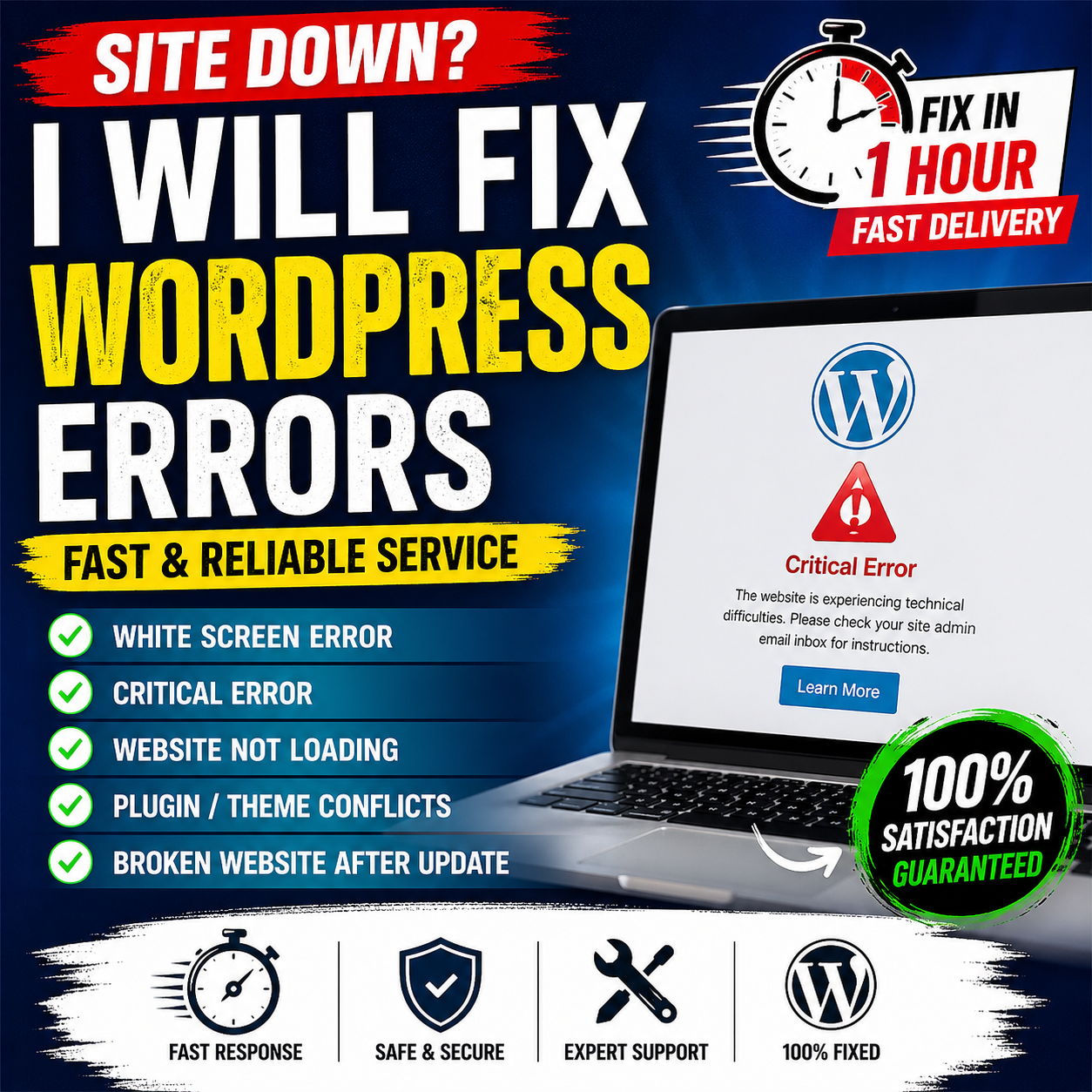 I will fix WordPress white screen, critical error or broken website fast