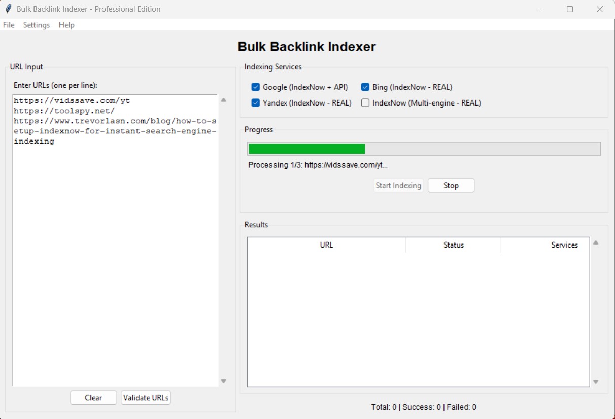 Professional Bulk Backlink Indexer - Index 1000+ URLs to Search Engines Fast