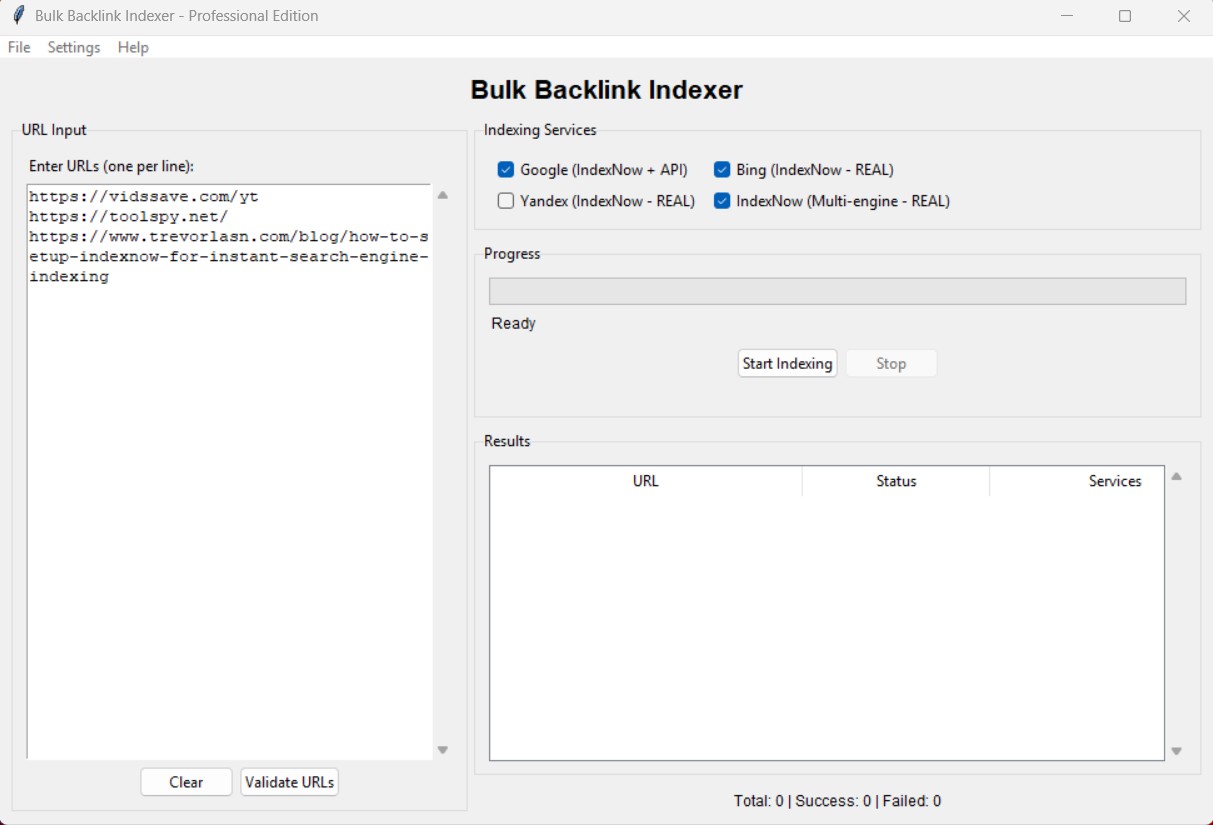 Professional Bulk Backlink Indexer - Index 1000+ URLs to Search Engines Fast