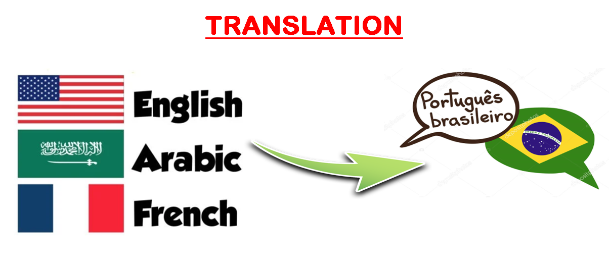 translate english, arabic, French to portuguese