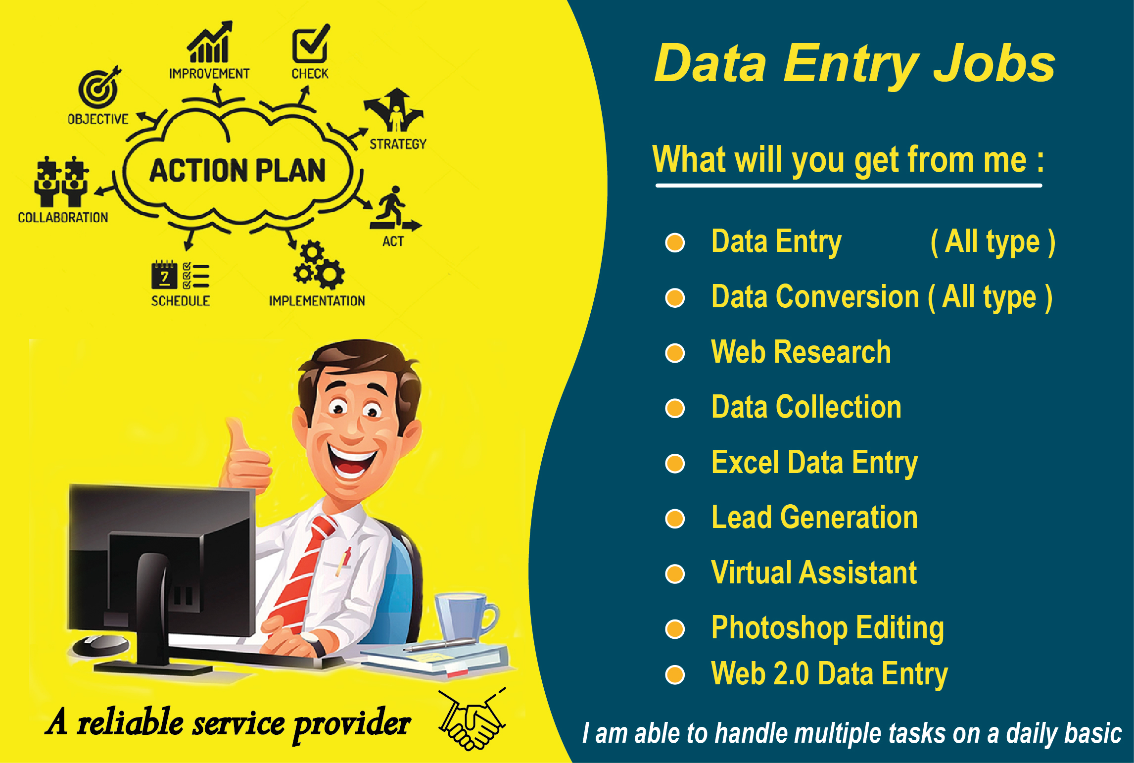 I will do any kind of Data Entry most accurately.