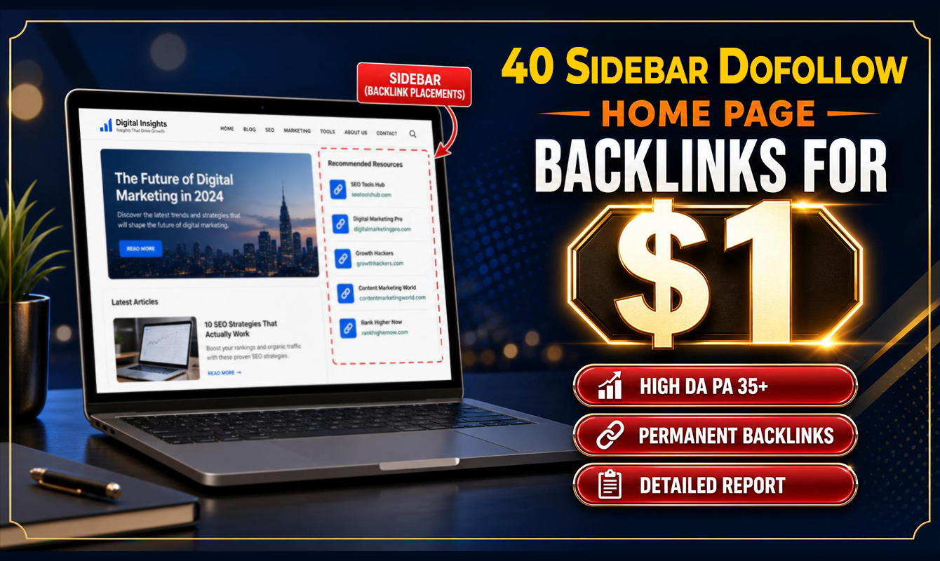 I will create 40 Sidebar backlinks On High DA 35+ sites