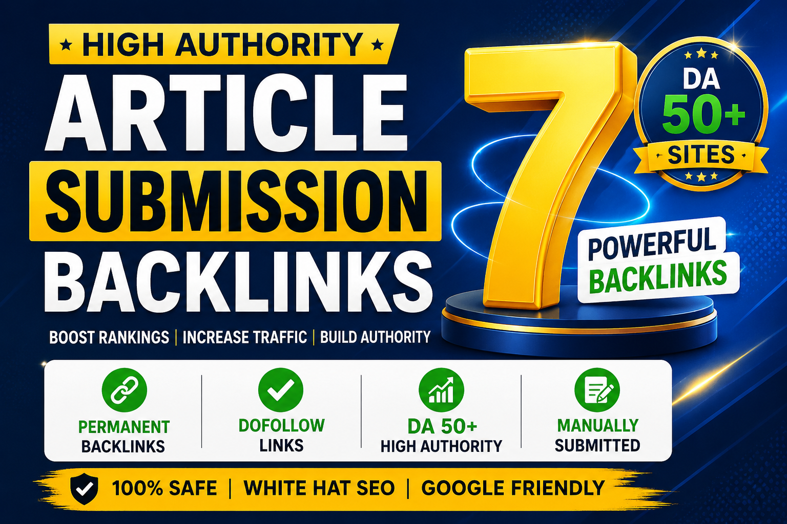 Increase Rankings With 7 DA 50+ Dofollow Article Submission Backlinks