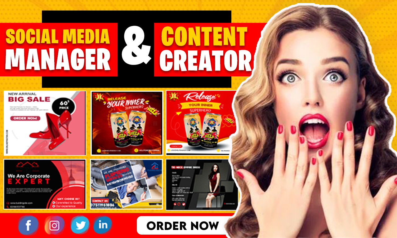 I will be your social media managers and content crea...