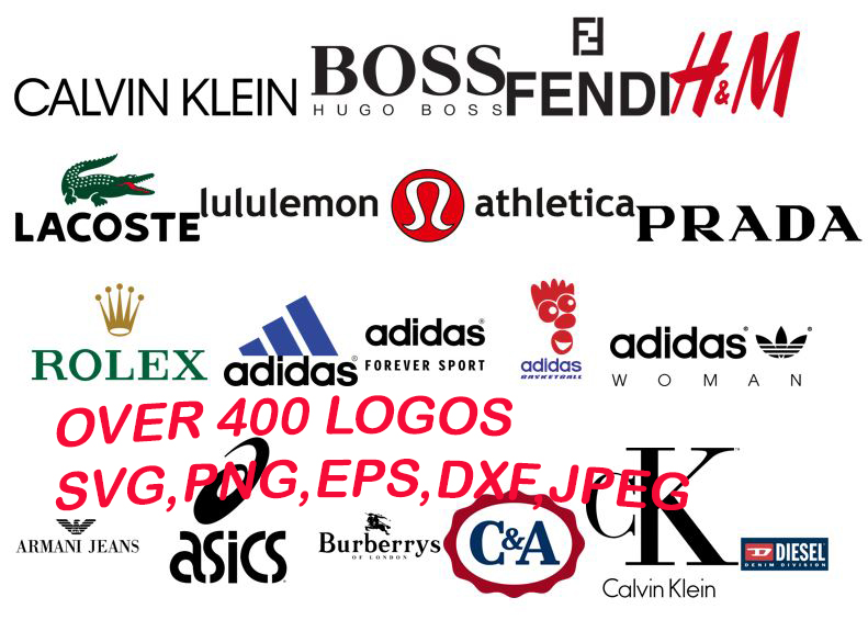 Fashion Brand Logos in SVG,EPS,PNG,DXF,JPEG, Formats 4000 Pre Made Designs Mega Pack