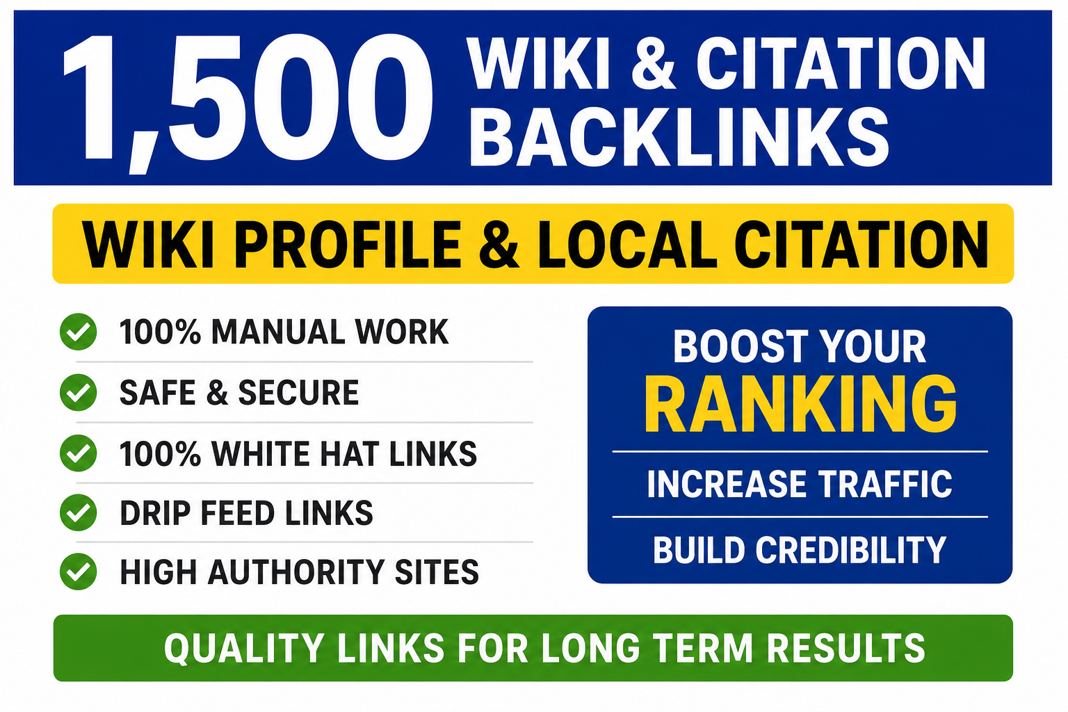 1,500 Wiki & Citation Backlinks Wiki Profile & Local Citation |100% Manual, Safe & Drip feed Links