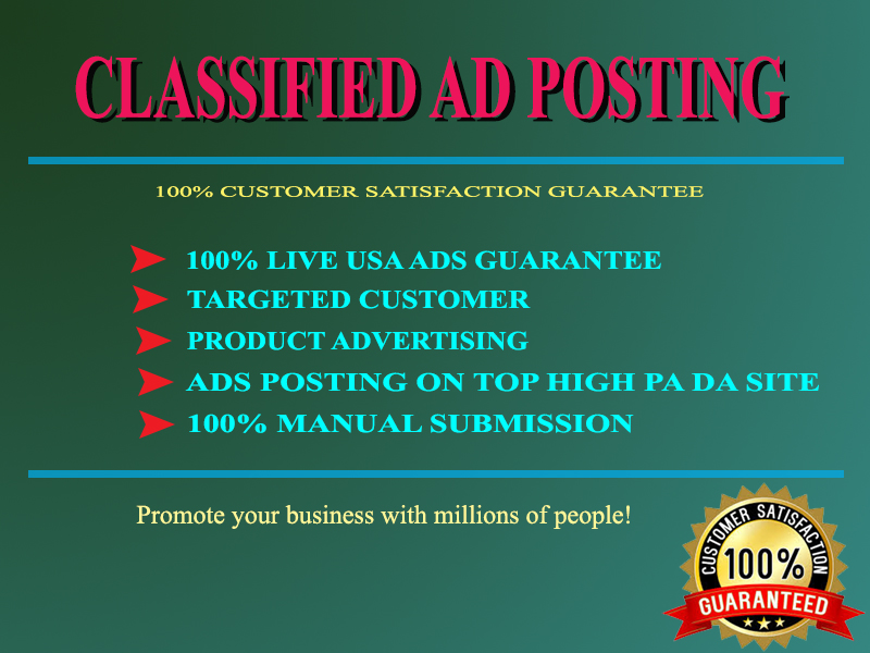 I will do 50 classified ads submission, manually in USA, UK & Canada