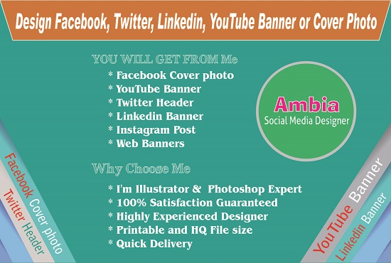 I will design a professional banner, header, Facebook,LinkedIn, twitter or youtube cover in 24 hours