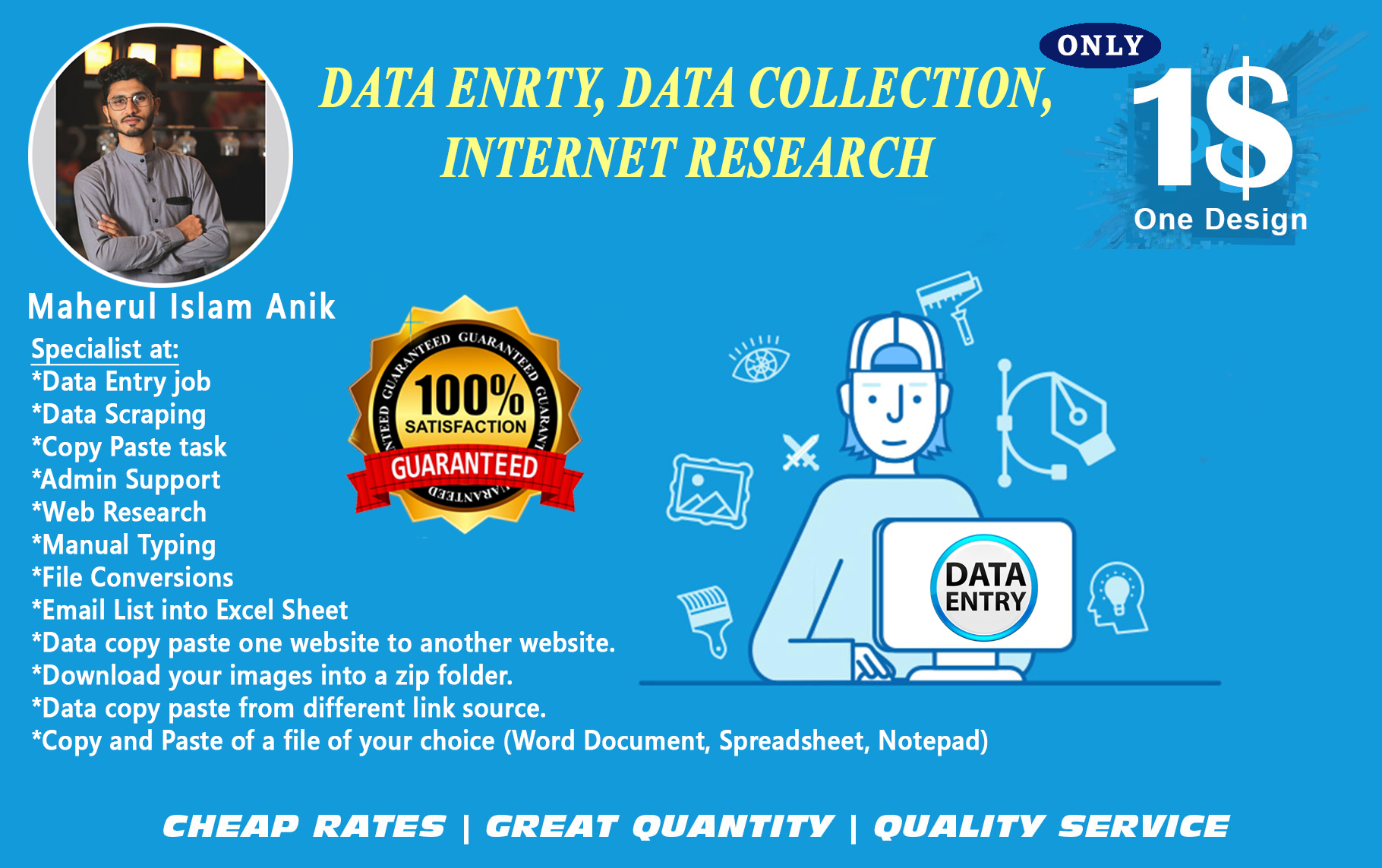 any kind of data entry or internet research for you s...