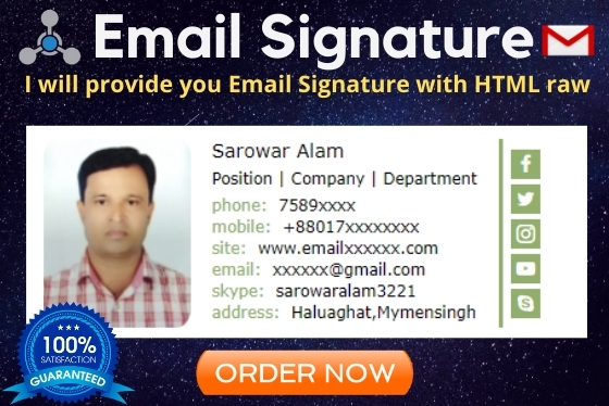 I will create a clickable HTML Signature for Gmail, O...