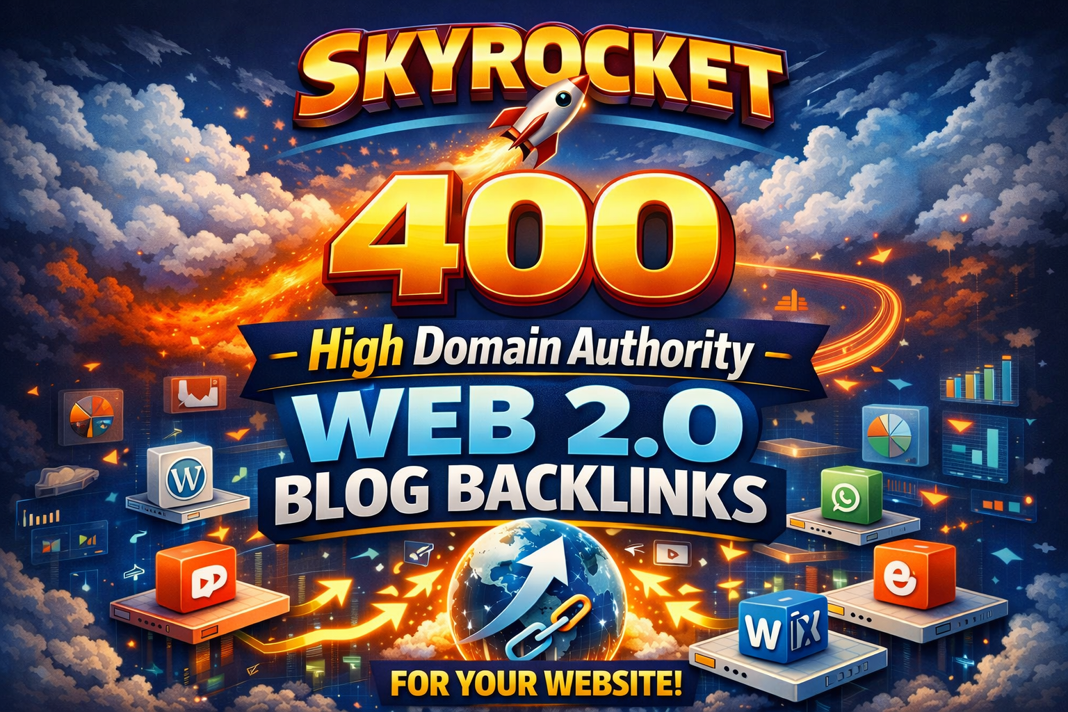Provide skyrocket 400 High Domain Authority Web 2.0 Blog Backlinks for Your Website