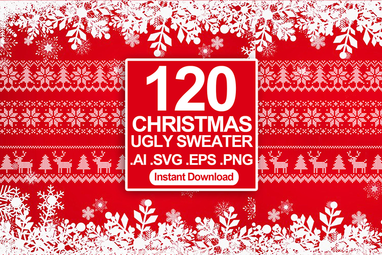 120 Ugly Sweater Christmas T-shirt Design SVG Bundles