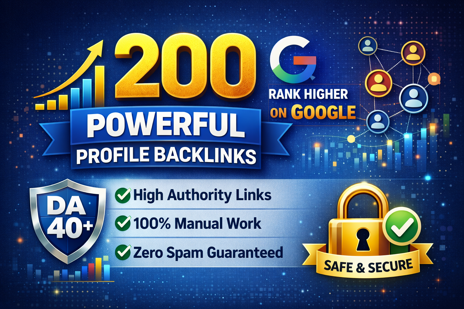 Rank higher on google with 200 ultra powerful DA 40+ zero spam best profile backlinks