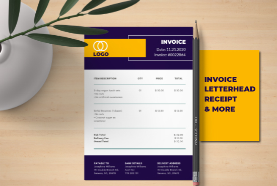 I will design a unique invoice,letterhead, receipt