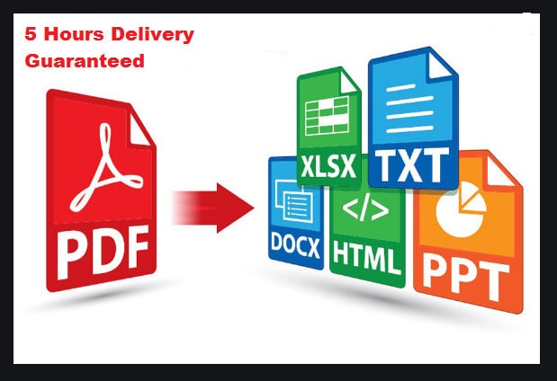 I will convert PDF to WORD,EXCEL,JPG,HTML AND convert WORD,EXCEL,JPG,HTML to PDF for 5 Hours