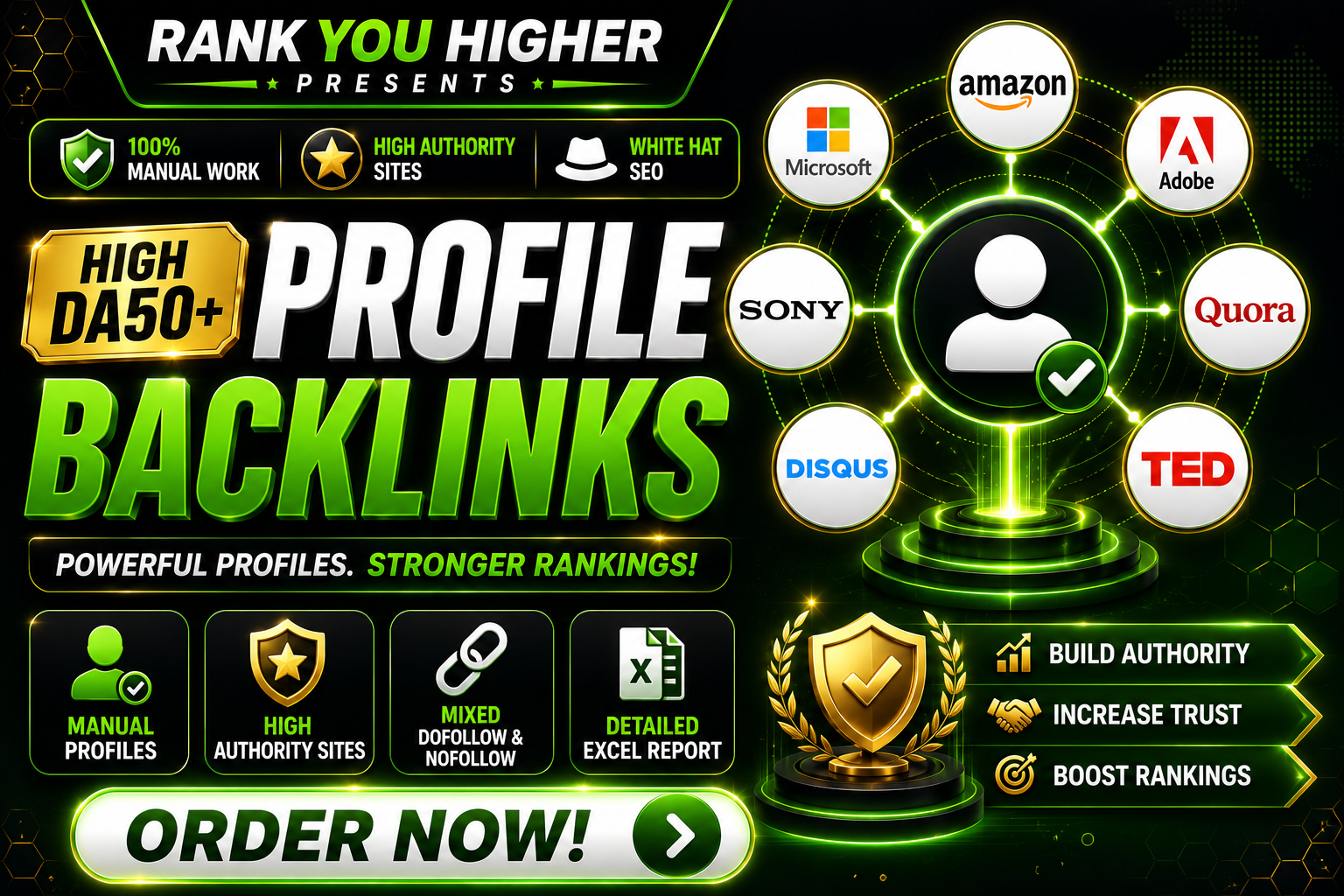 I will create 100 manual SEO profile backlinks on authority websites