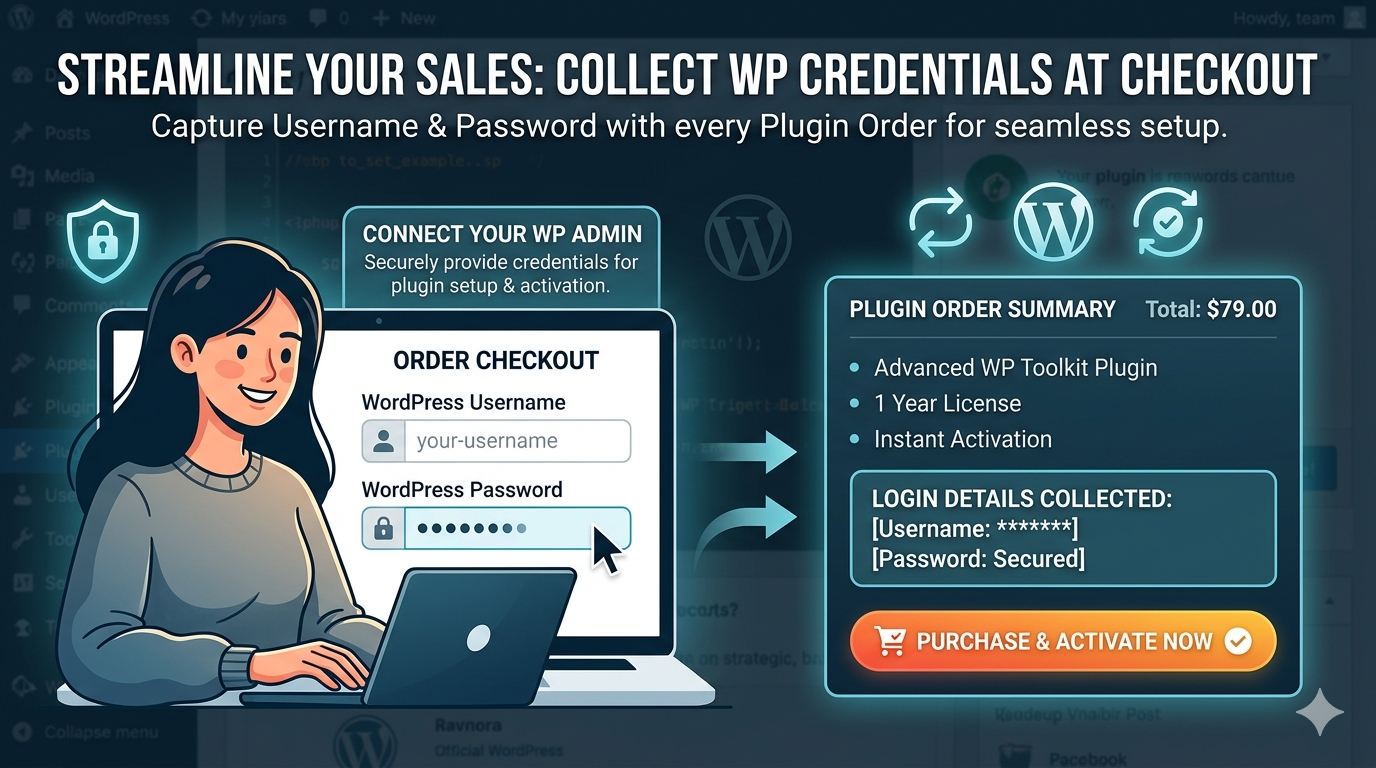 Woocommerce plugin to Collect account credentials for products 