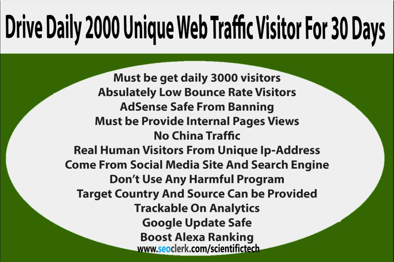 Drive Daily 2000 Unique Web Traffic Visitor For 30 Days