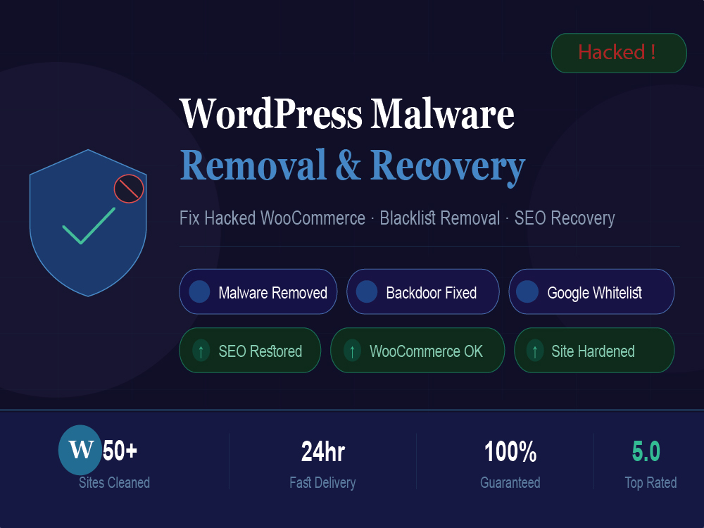 I will remove WordPress malware, fix hacked WooCommerce and recover SEO rankings