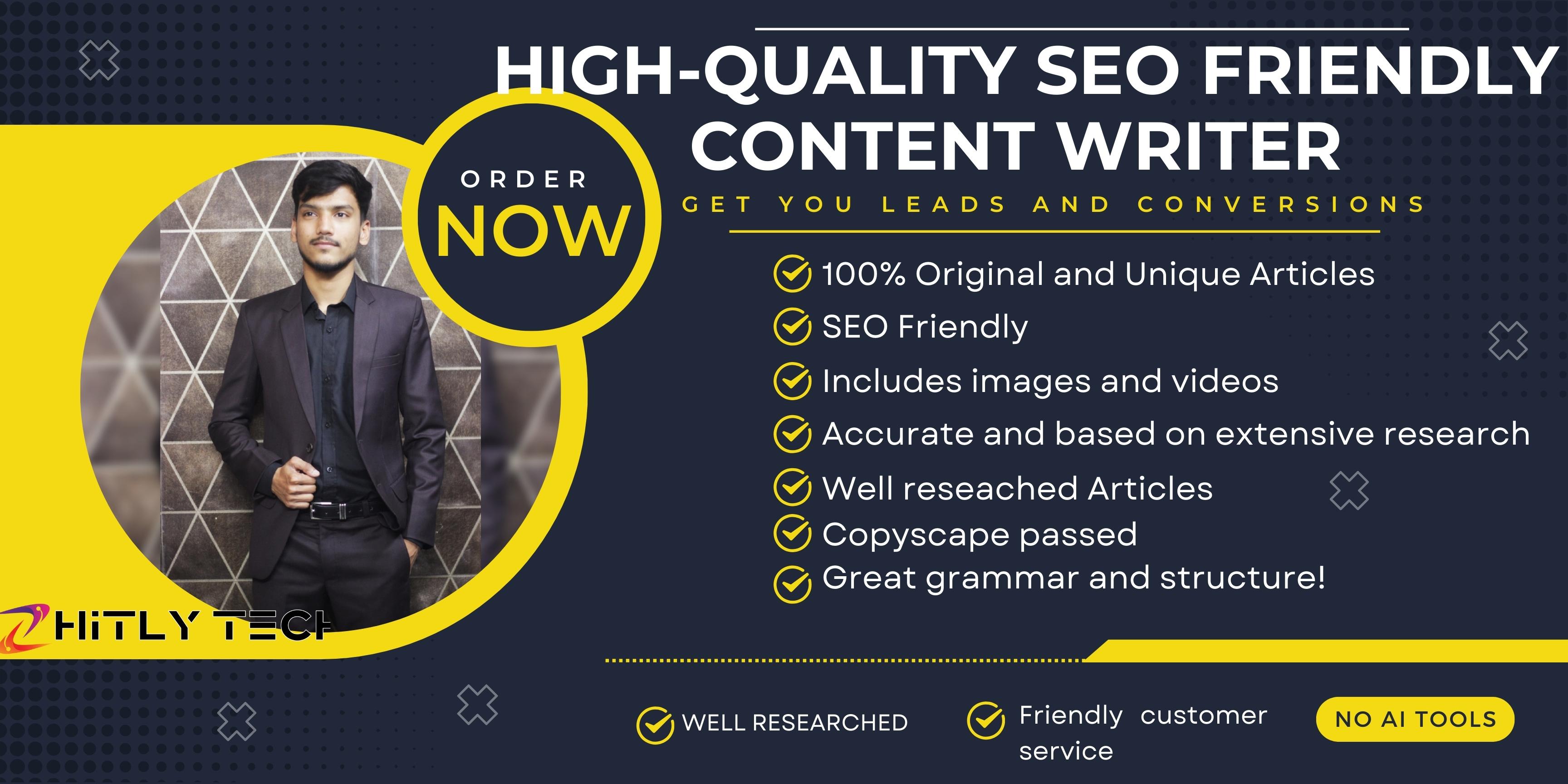 I will do finest SEO article writing and experienced ...