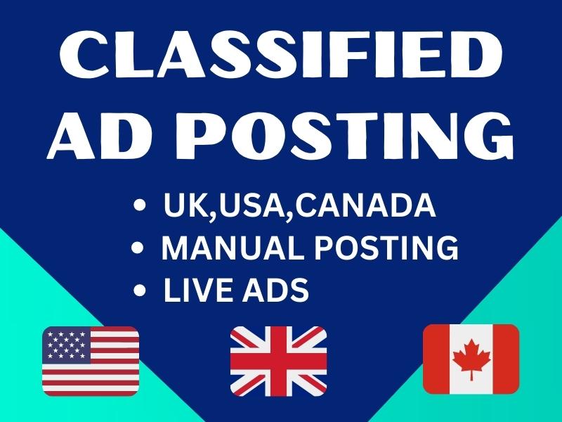 I will provide 70 clasified ads posting on USA, UK, CA, any country site