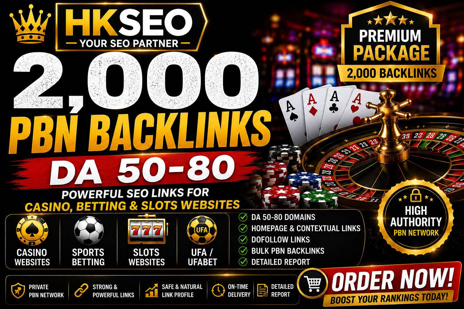 2,000 Powerful DA 50-80 PBN Backlinks | Casino, Betting & Slots