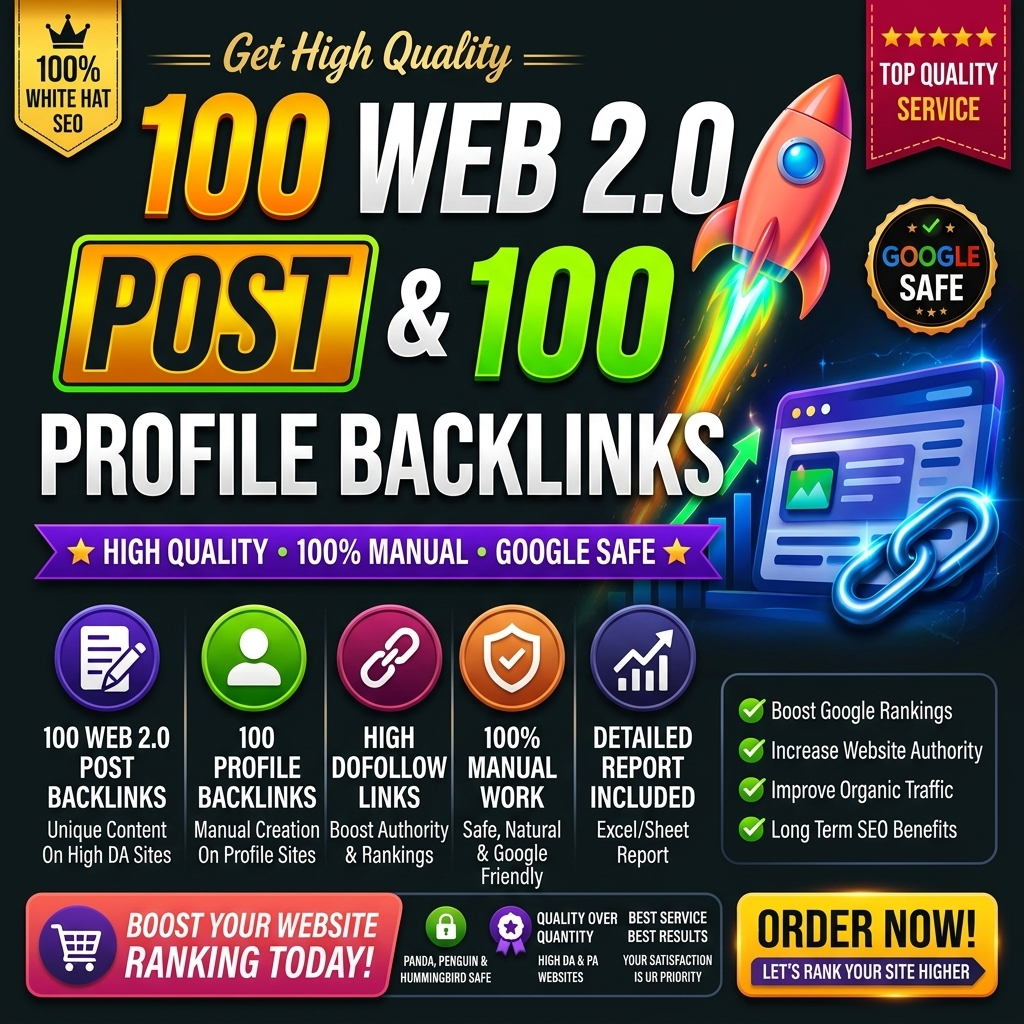 Get 100 WEB 2.0 & 100 Profile backlinks Top Quality Backlinks
