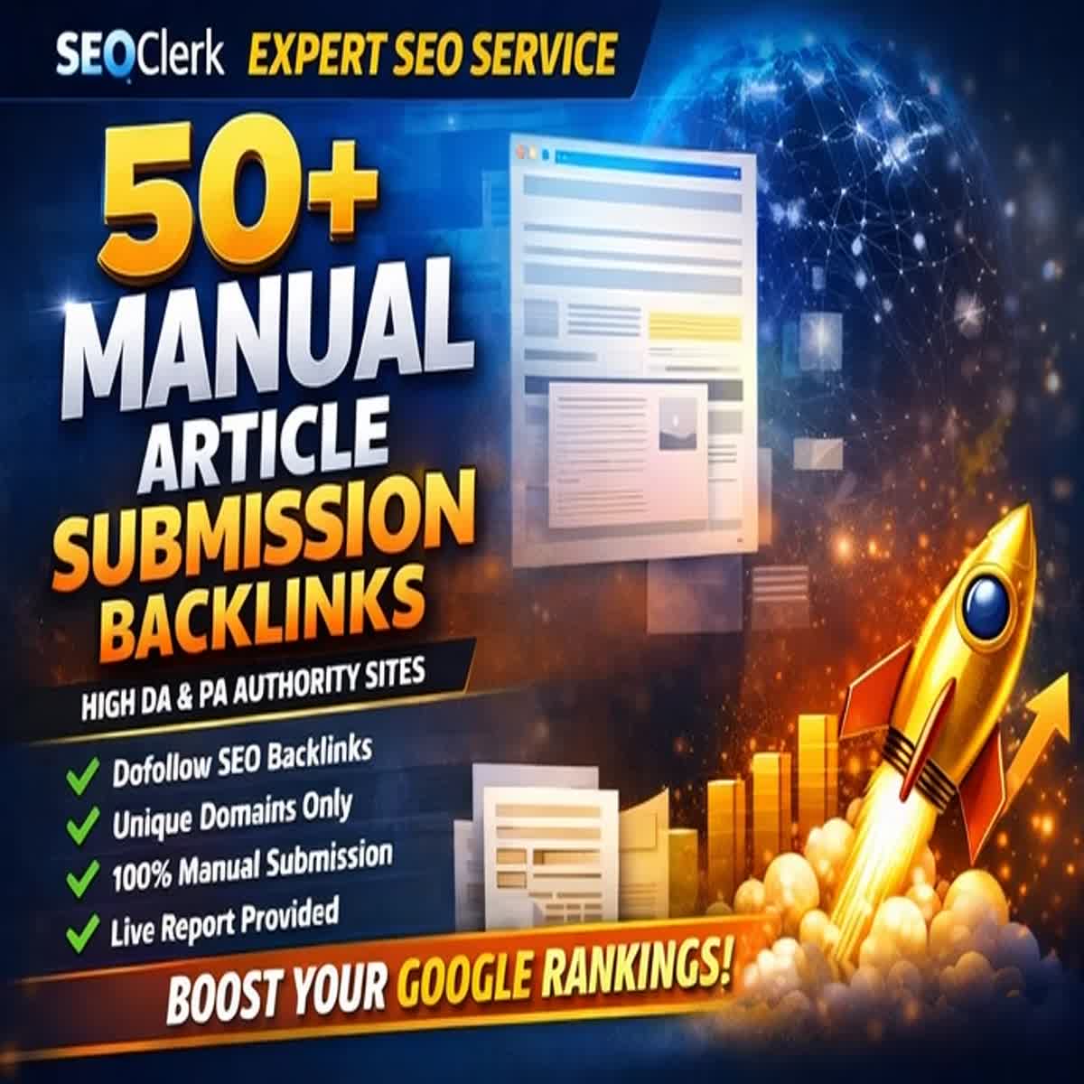 I Will Do 50 Manual Article Submission Backlinks on High DA Unique Sites for Google SEO