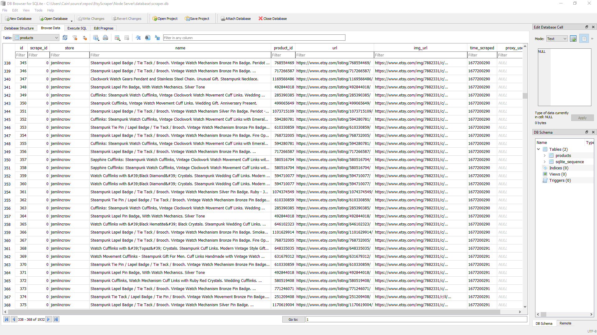 Etsy Product Scraping/Research (1200 Entries) - SQLite or CSV Output