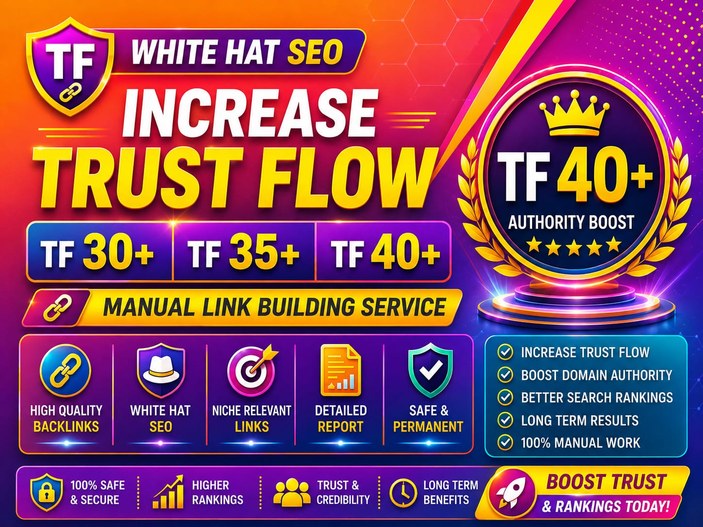 I will increase your site majestic Trust flow TF 40 plus