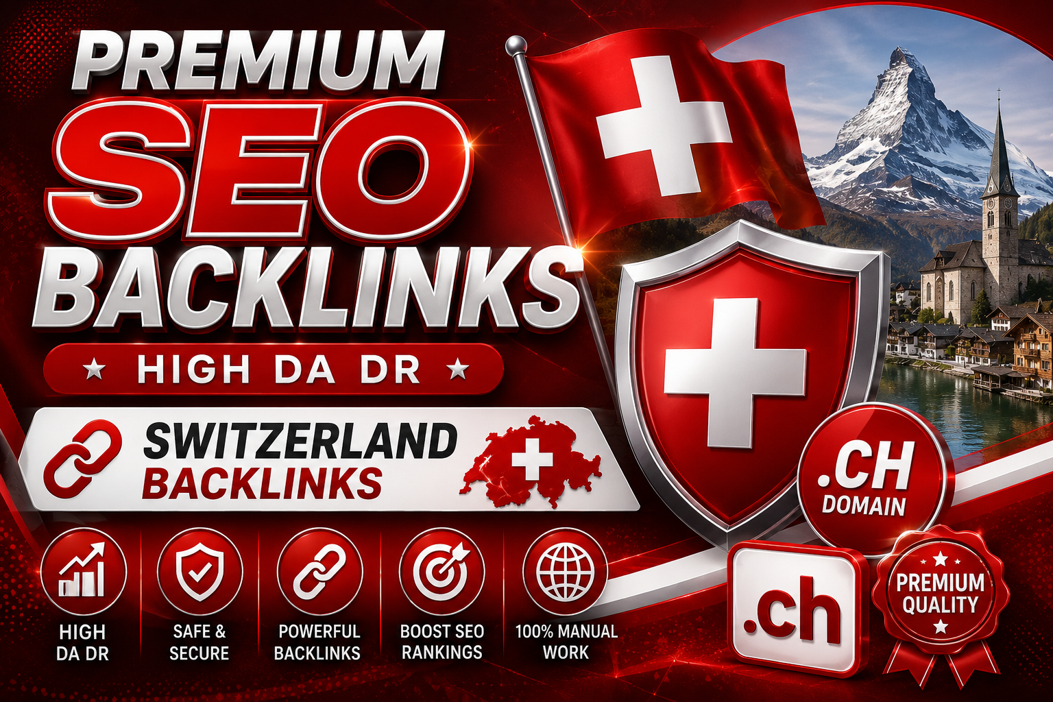 I will create 10 Premium High Quality .ch Switzerland DA 30+ DR 60+Backlinks