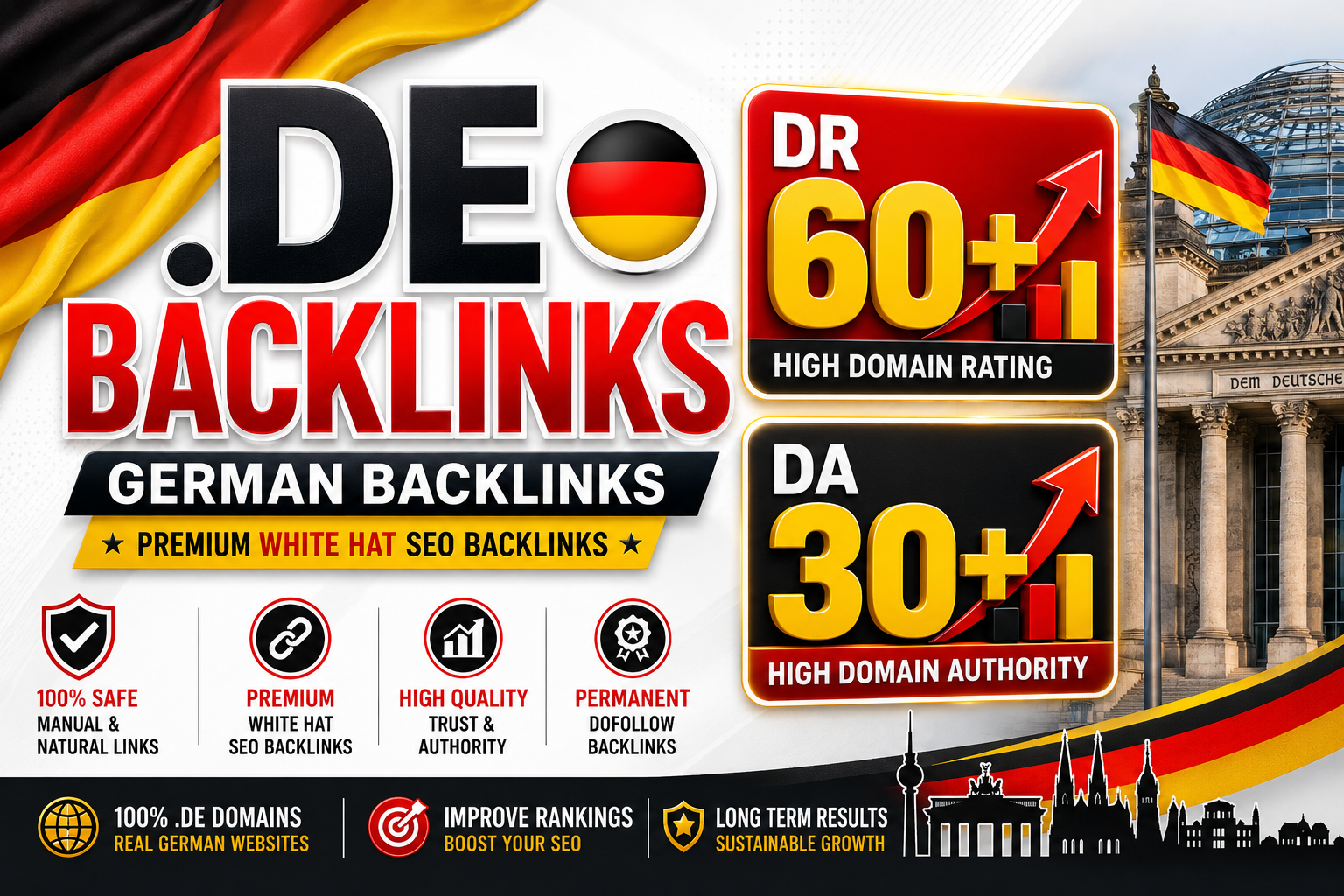 I will create 100 High Quality. DE DR 60+ and DA 30+ ...