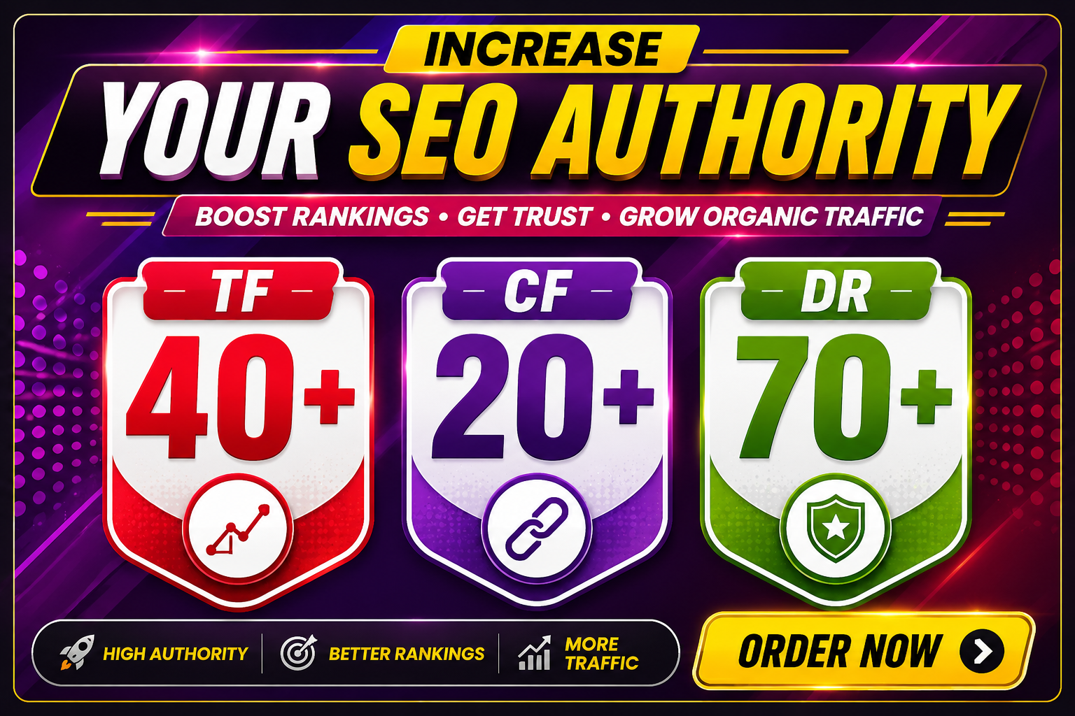 I will increase aherfs DR 70+ and majestic TF 40+ of url Guaranteed