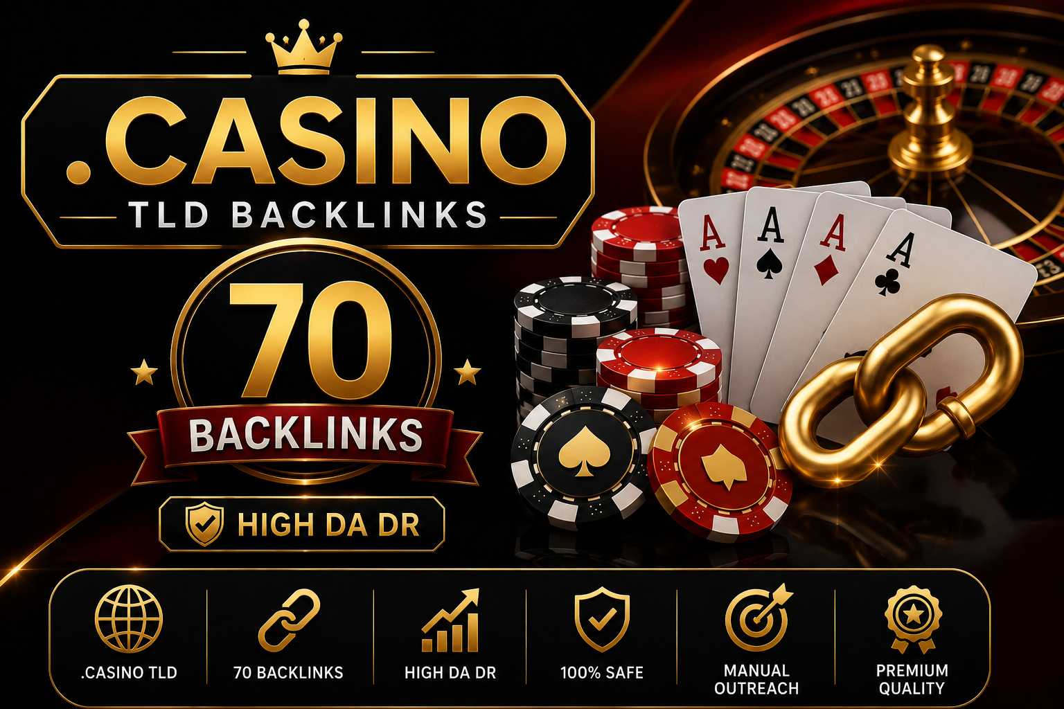 I will create 70 High Quality .casino tld Backlinks 