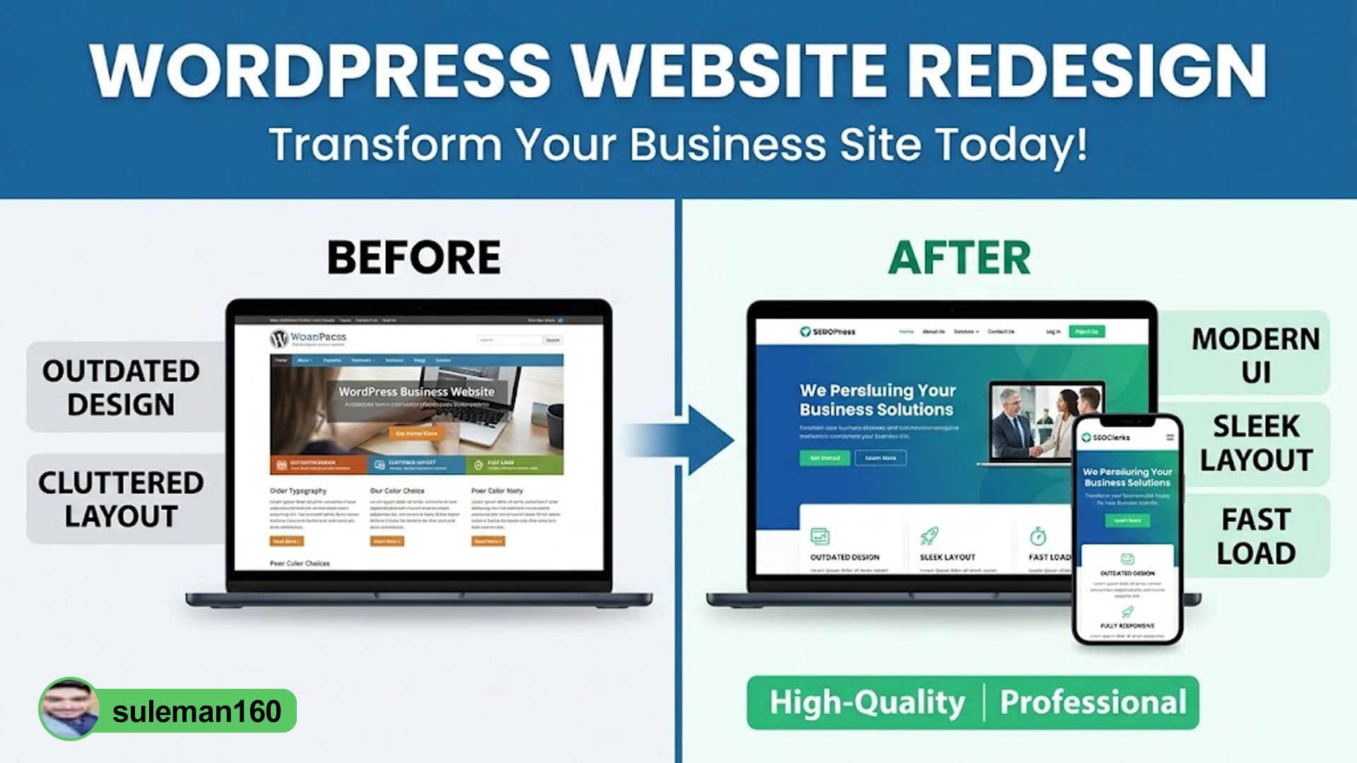 I Will Professionaly Redesign Your WordPress Business Website for Better SEO and Speed