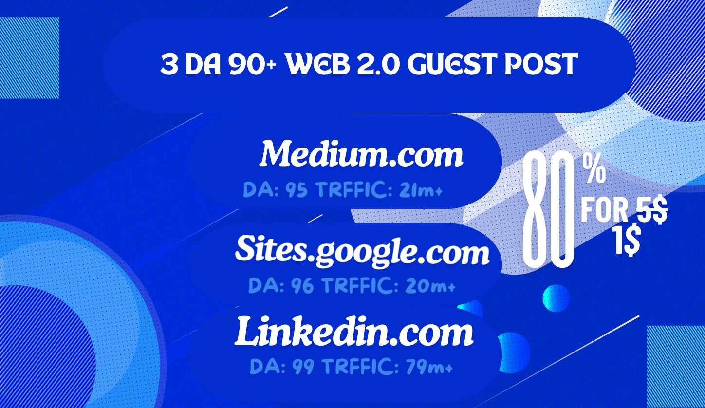 3 DA 90+ Web2.0 Guest Posts Medium. com, Sites. goog...