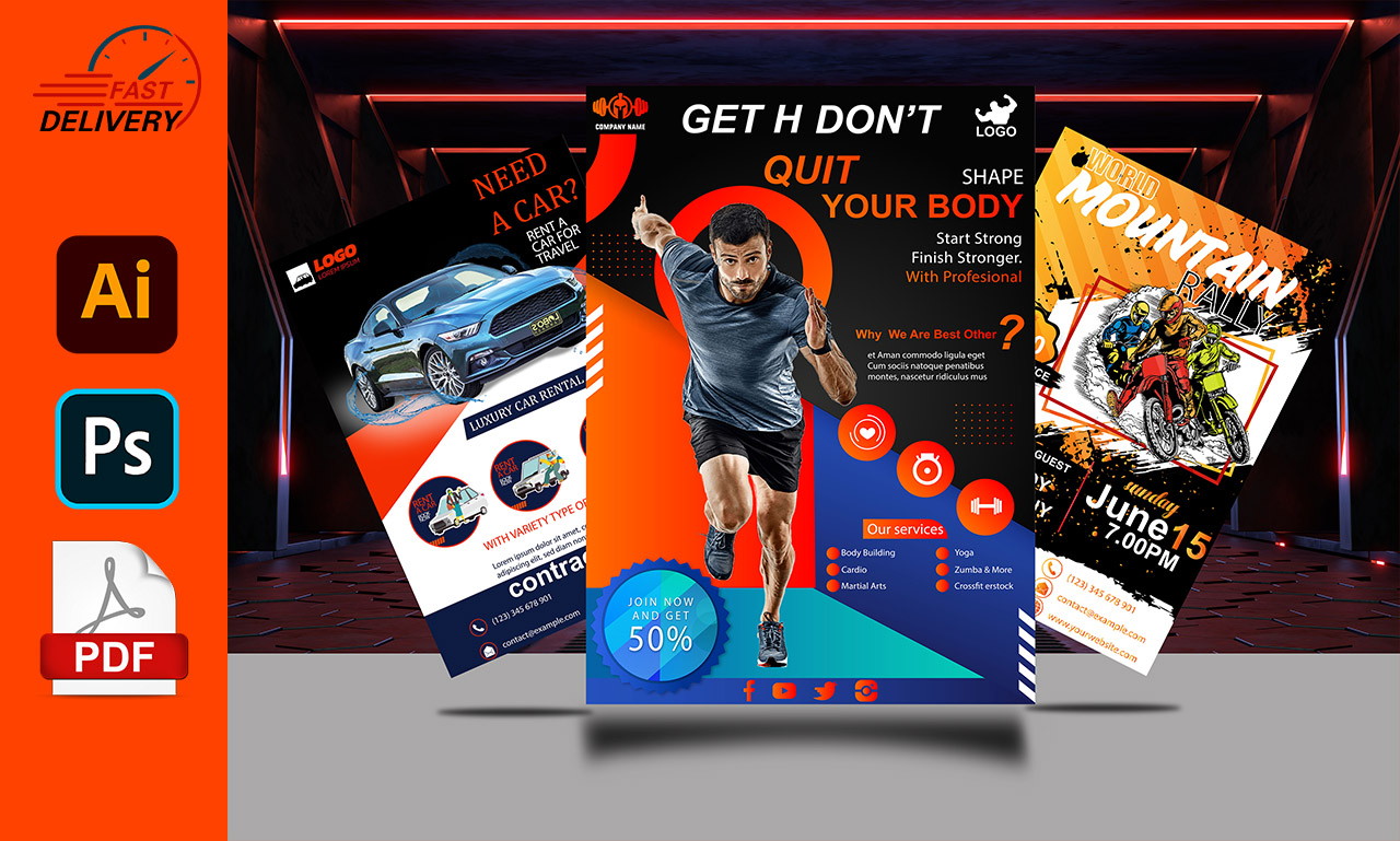 I will design an urgent modern flyer, food flyer, b...