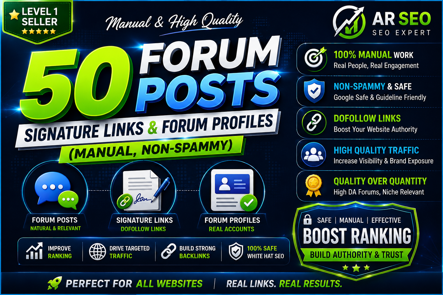 SEO Ranking Benefits | TOP 50 Manual Forum Posts, Signature Links & Forum Profile Backlinks
